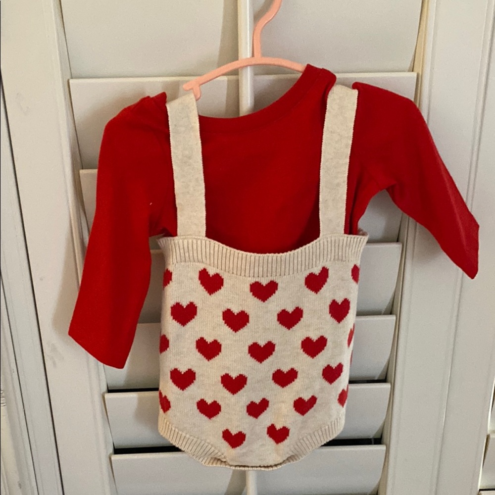 New Cat & Jack Baby  Heart Patterned Suspender Outfit
